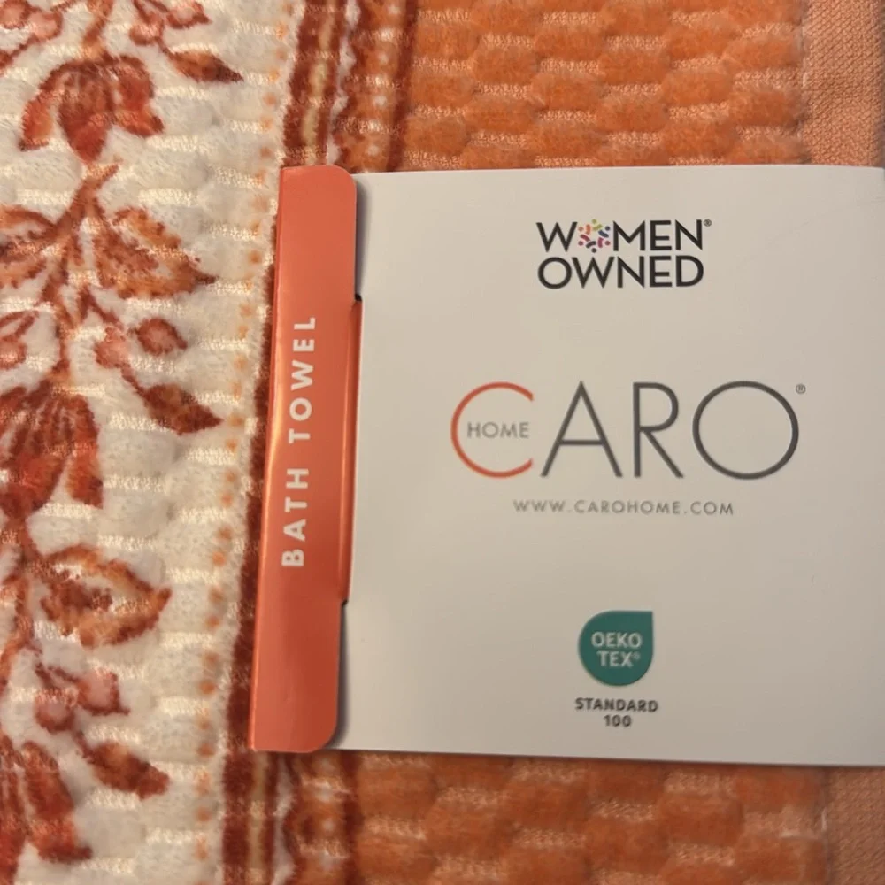 2pc CARO HOME 100% Cotton Printed Velour Bath Towel Set - Coral/Rust/Cream